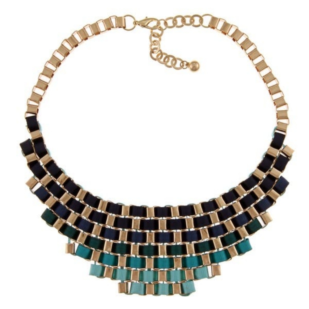 Nexte Jewlery Goldtone Blue Ribbon Fashion Bib Nec